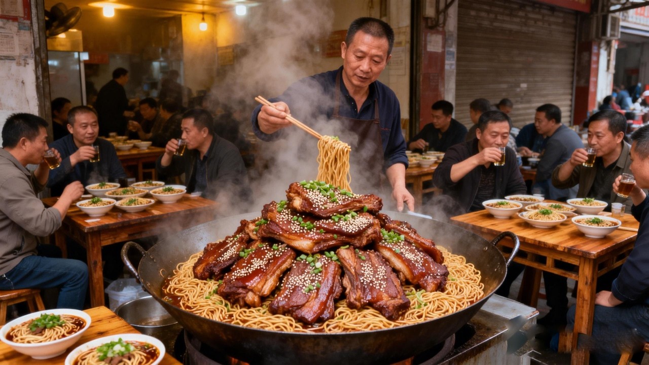 鲜猪头不脸皮不要鼻，只取头上精瘦肉红烧，安徽六安猪头肉面 12块钱有半碗肉【舟小九】