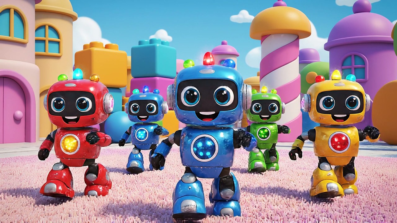 Cuatro Pequeños Robots de Juguete Marzo Marzo | Canción de Robots y Tecnología para Niños
