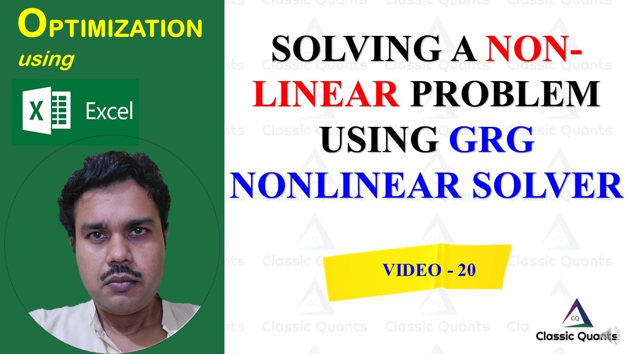 20. Solving a non-linear problem using the GRG solver | Optimization Using Excel #msexcel