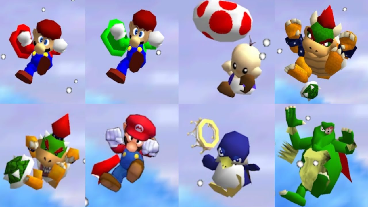 All Characters falling down in Super Mario 64 because of the Snowman