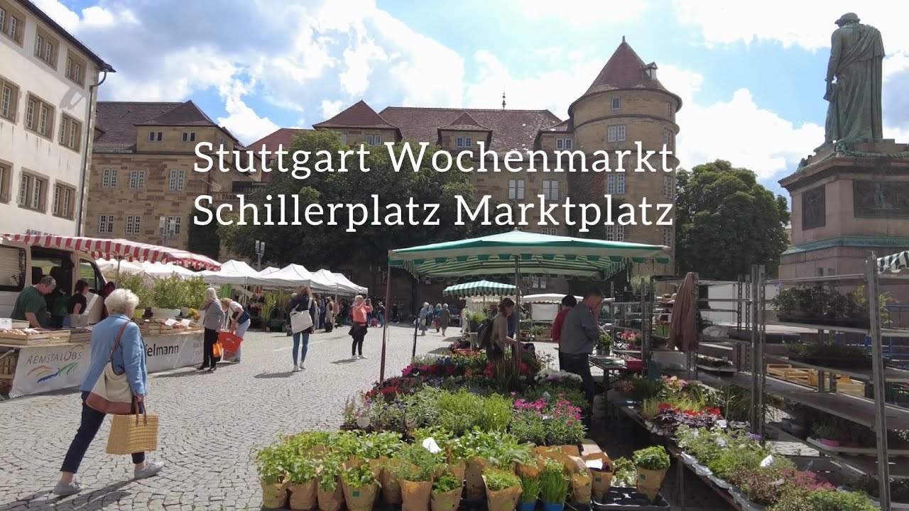 Walking in Germany | Stuttgart | Wochenmarkt | Schillerplatz | Marktplatz | 08.2023