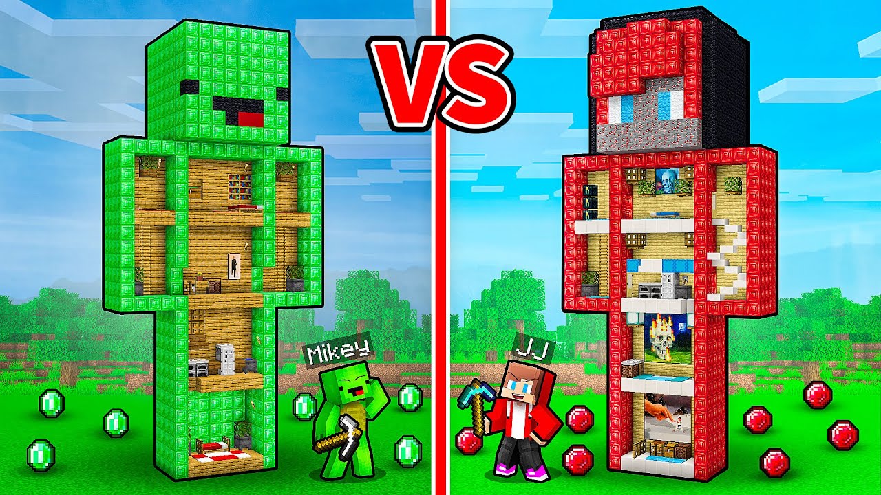 JJ and Mikey: EMERALD vs RUBY Statue Battle in Minecraft - Maizen