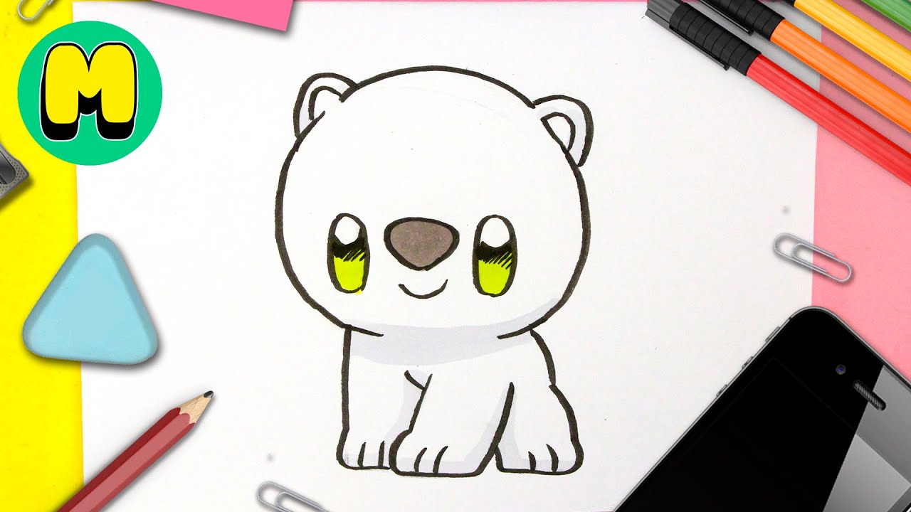Cómo dibujar un oso polar kawaii fácil paso a paso