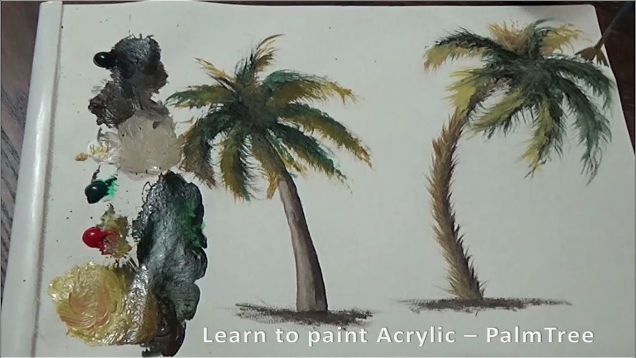How to Draw / paint / Acrylics / Palm Tree درس رسم/ رسم شجرة النخيل بالوان الاكريليك