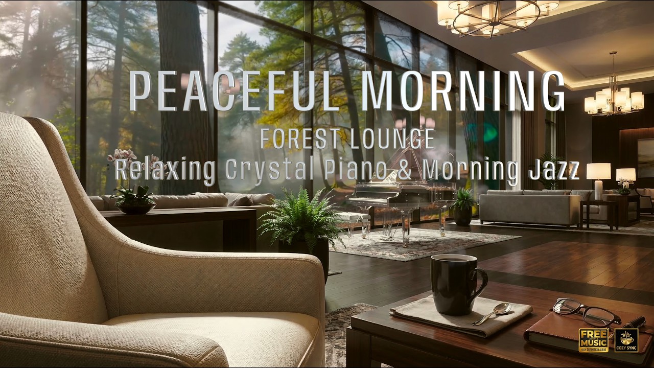 Peaceful Morning Forest Lounge 🌲 Relaxing Crystal Piano Jazz & Coffee for Positive Energy
