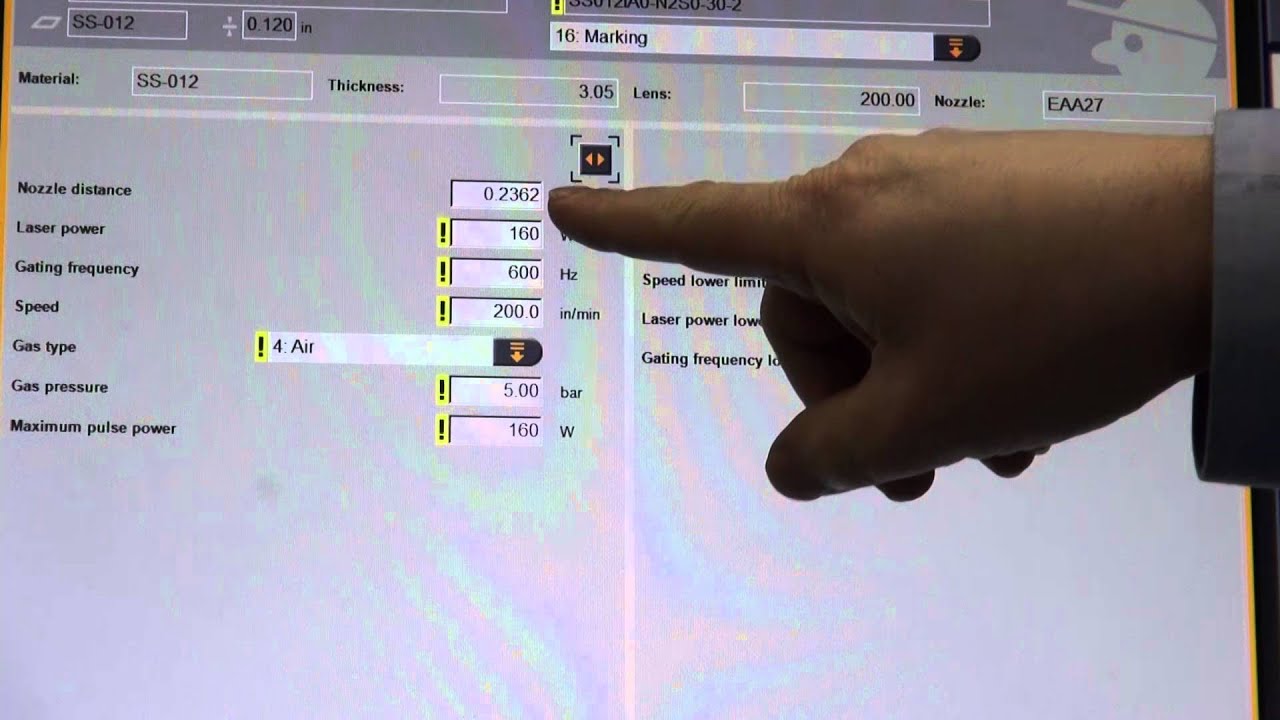 Adjust etching options on a laser cutting machine