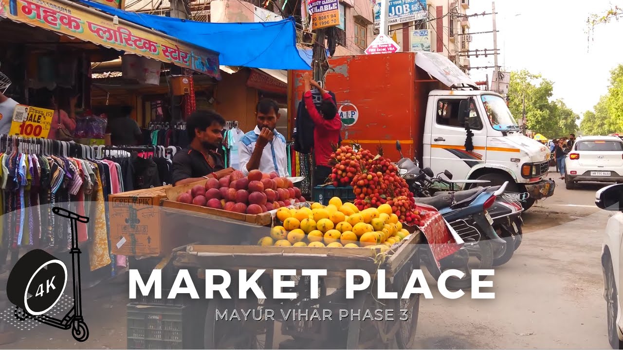 DELHI 4K WALK - MAYUR VIHAR PHASE 3, MARKET PLACE | She' Scooterin in India
