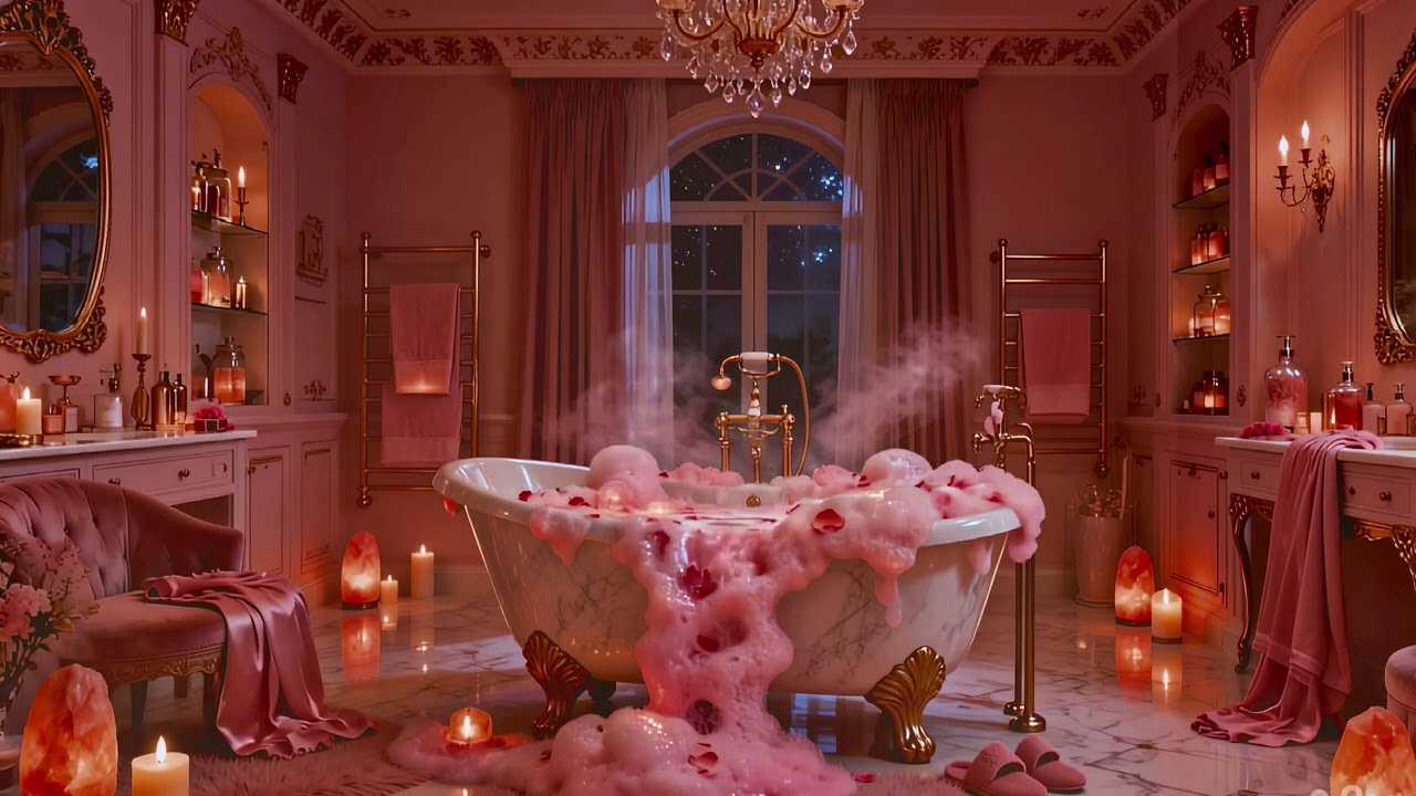 🌙 💗 Pink Luxury Spa Ambience for Deep Sleep | Healing Music & Calm Water Sounds (10 Hours)