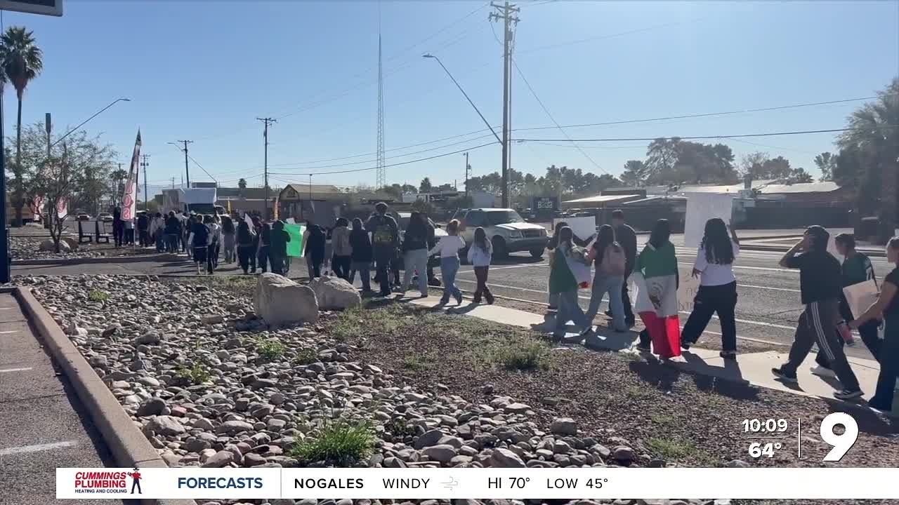Students From Flowing Wells & Amphi High Schools unite in walkout against ICE