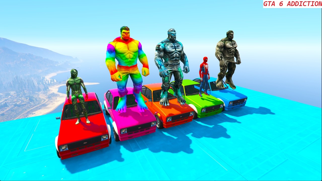 GTA V Superheroes Crazy Race Challenge with Super Cars | GTA V Spiderman Car Stunt Race #09