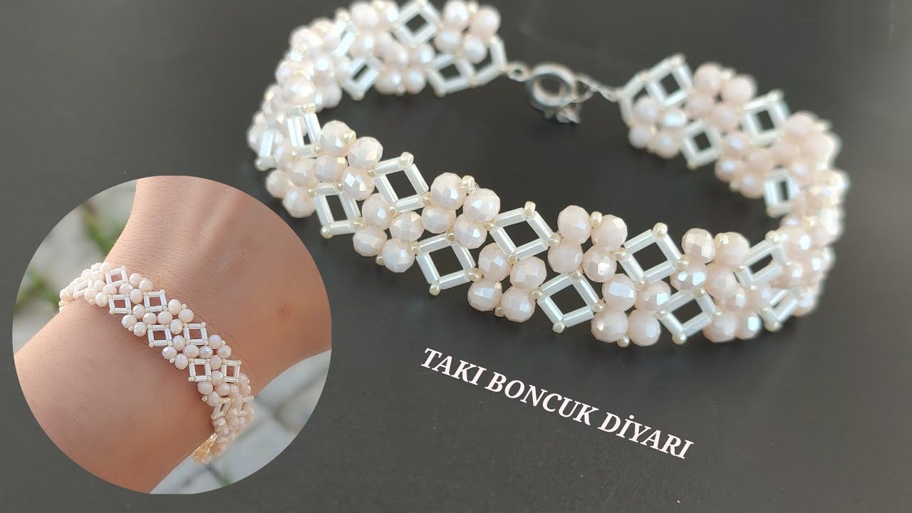Zarif boru boncuk bileklik yapımı./Elegant beaded bracelet diy. Jewelry making tutorial /Bugle beads