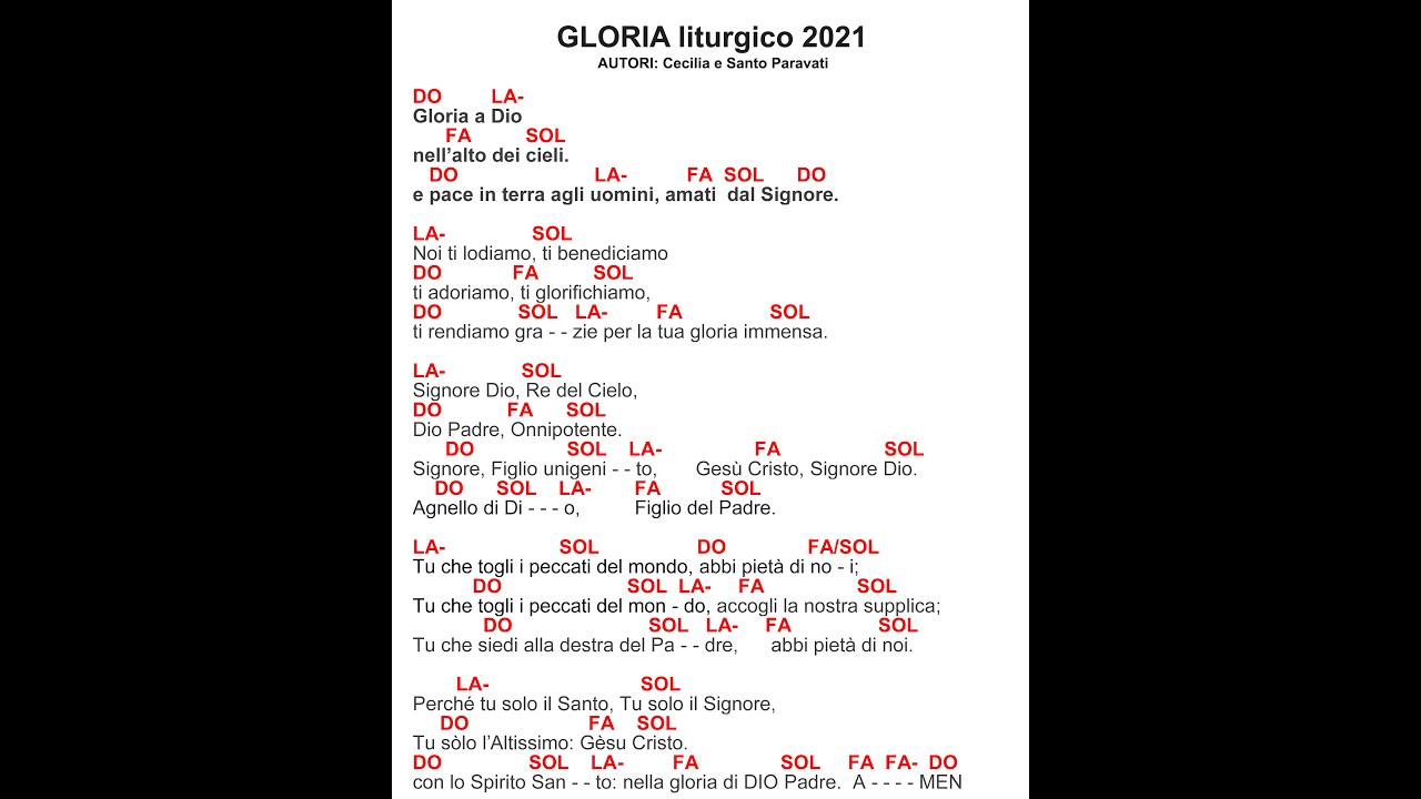 GLORIA liturgico 2021 (Nuovo testo della Liturgia)