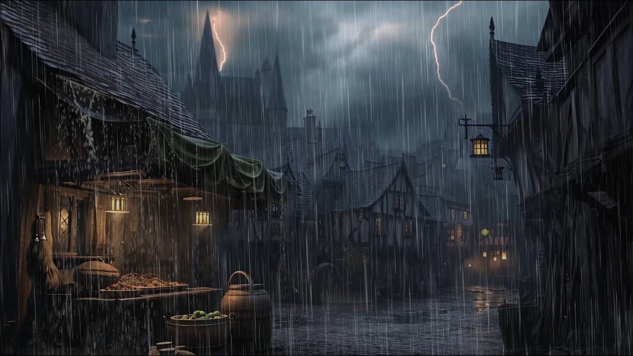 Let The Sound of Rain in Medieval Village Wash Away Your Stress & Insomnia 🏚️ Rain Sound for Sleep