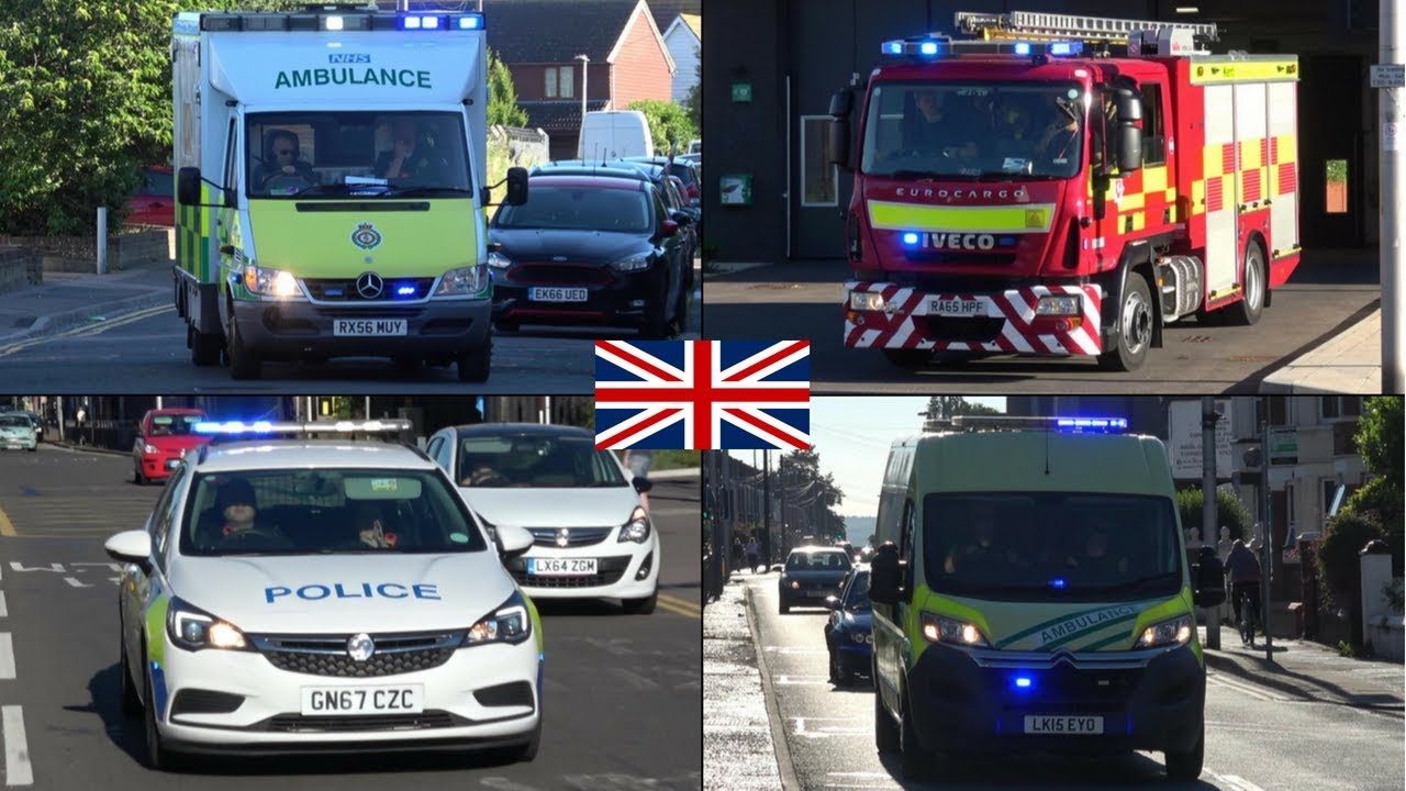 Kent Police cars, Ambulances and Fire Engines responding (Collection)