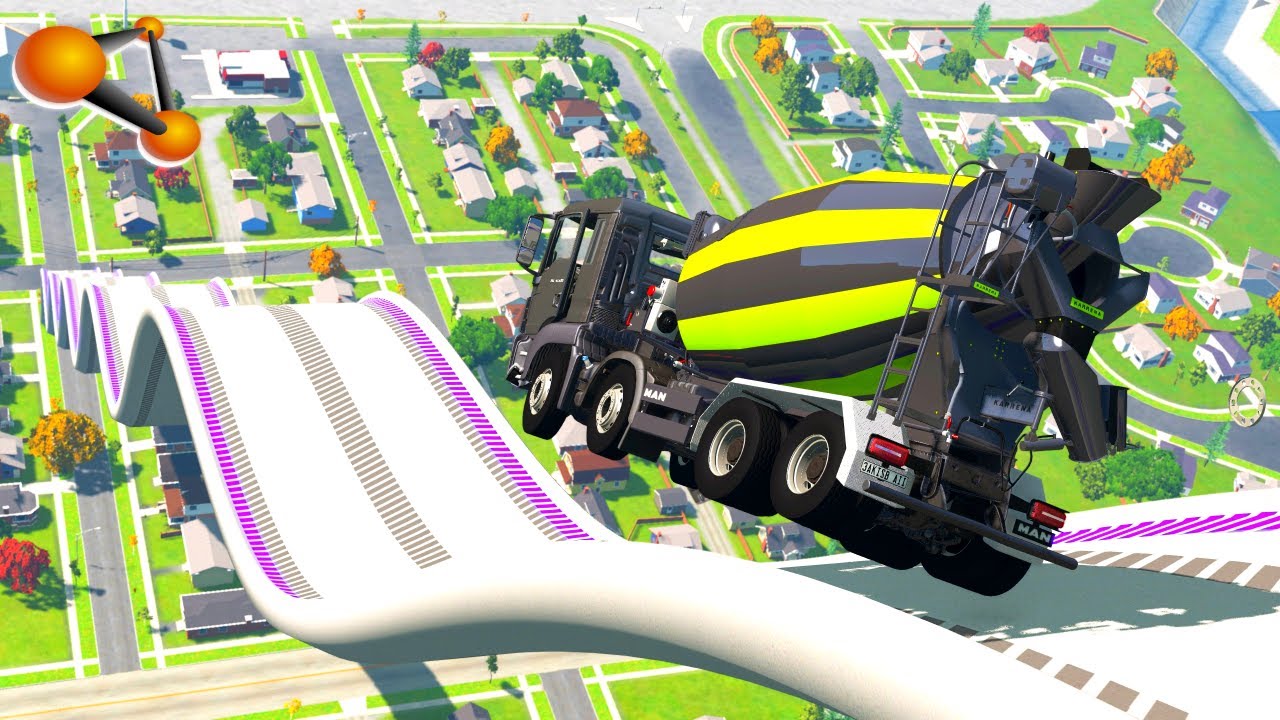 BeamNG.drive - High-Speed Descent Of Vehicles On A Curved Ramp