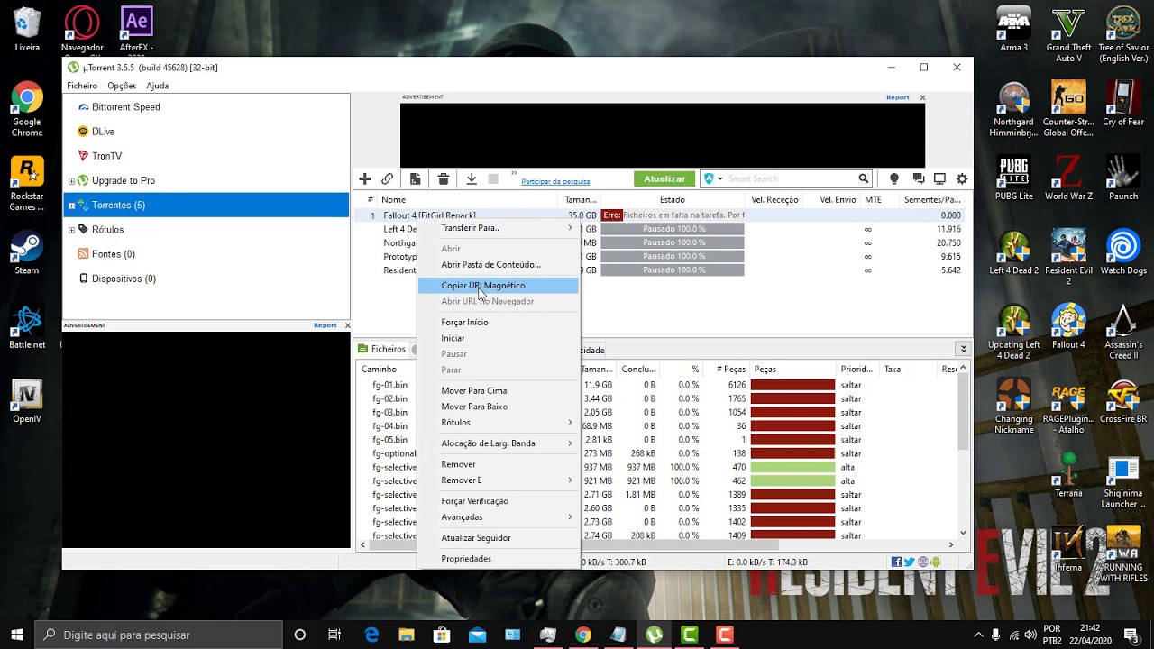 Utorrent: Erro nos dados (verificação cíclica de redundância)