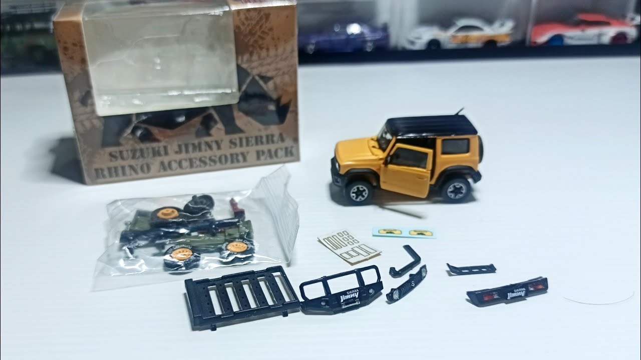 DIECAST APA MODEL KIT ⁉️ BM CREATIONS SUZUKI JIMNY SIERRA IVORY YELLOW WITH RHINO ACCESSORY PACK.