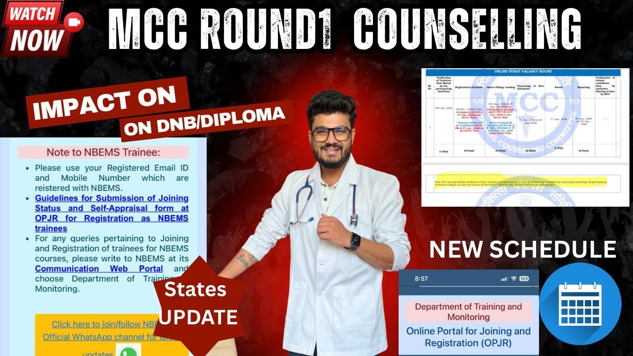 MCC Round 1 counselling ! Impact on DNB/Diploma