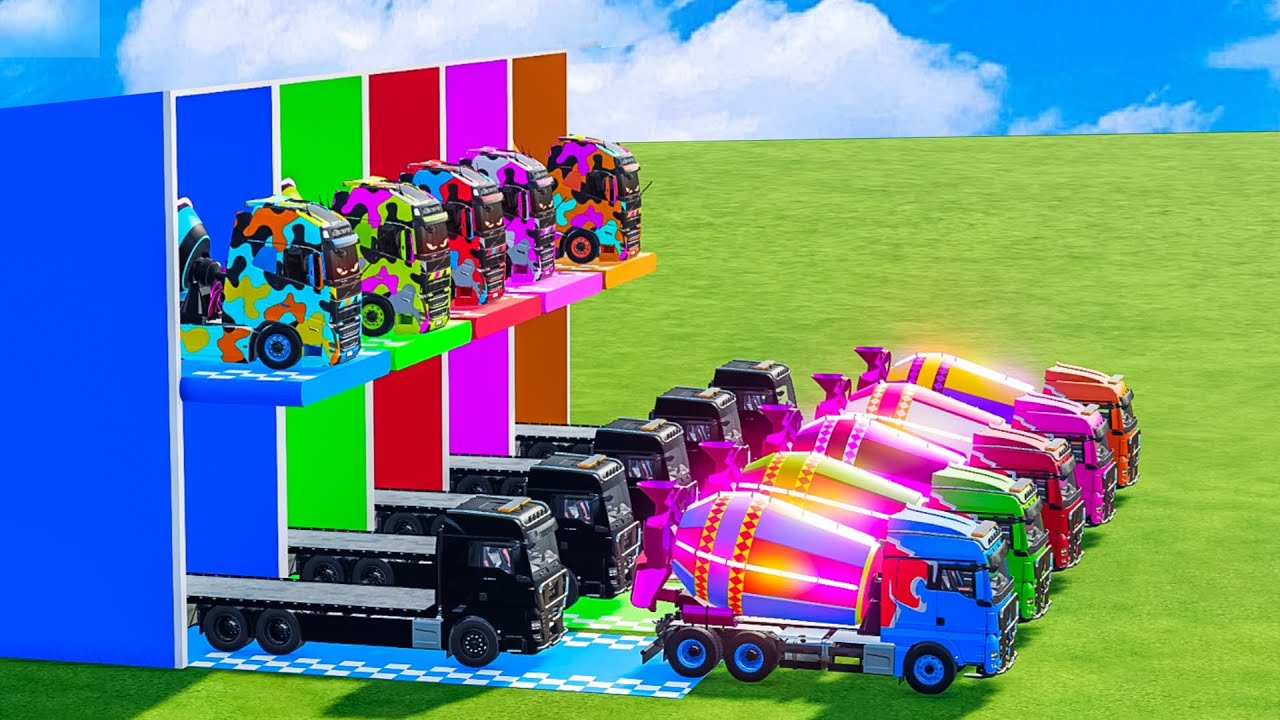 COLORFUL BOX GARAGE - TRANSPORTING VLOVO TRUCK WITH LIGHT UP EYES BLACK MIXER TRUCK MAN TGX MERCEDES