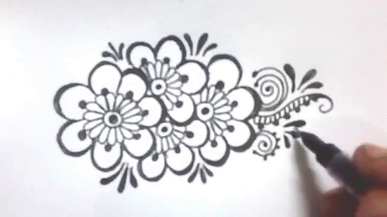 How to draw easy,simple floral henna mehndi design on hand step by step for beginners tutorial