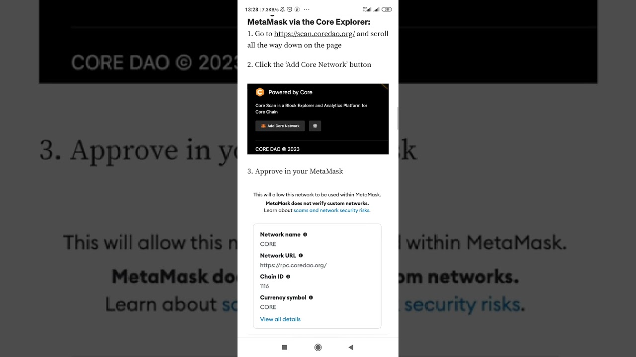 HOW TO ADD CORE MAINNET NETWORK ON METAMASK SUCCESSFUL