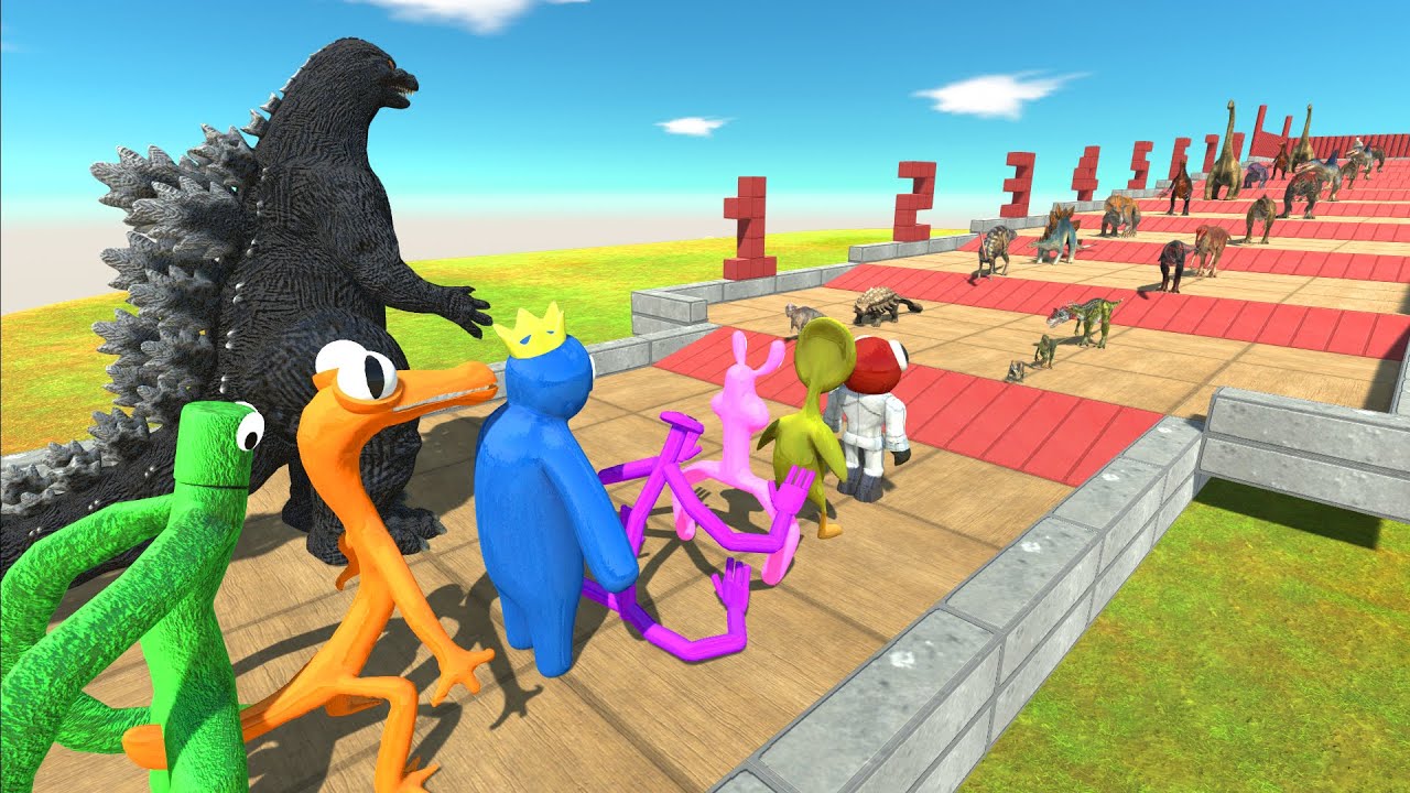 Who Can Beat All The Dinosaurs | Raibow Friends VS Heisei Godzilla - Animal Revolt Battle Simulator
