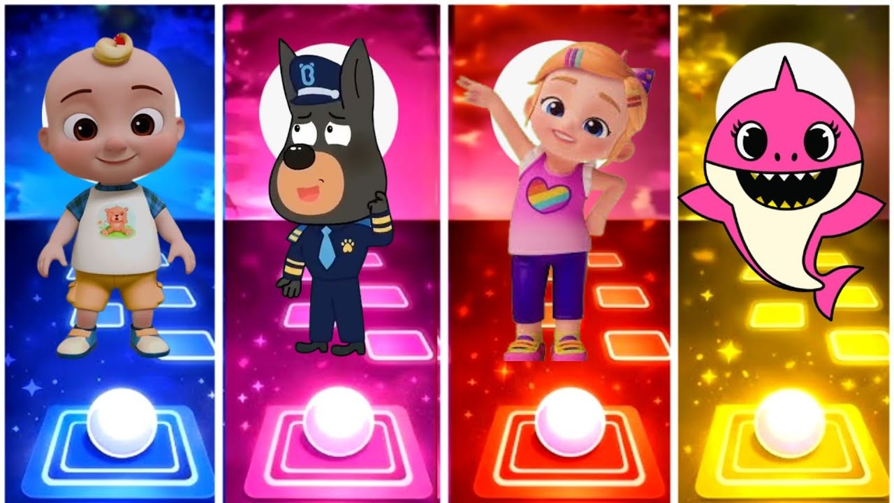 Cocomelon vs Sheriff Labrador vs Bebefinn vs Baby Shark. Tiles hope edm rush game. 