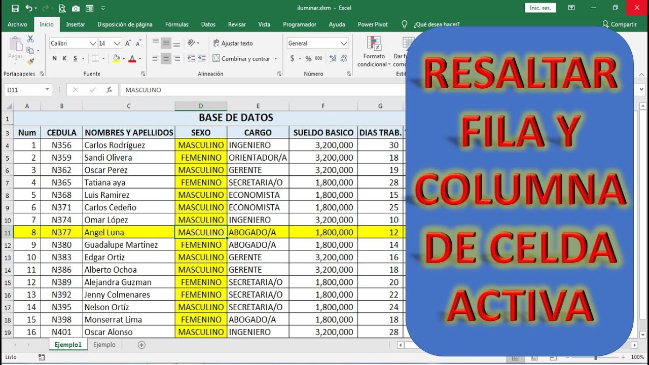 CÓMO RESALTAR FILA Y COLUMNA DE LA CELDA ACTIVA EN EXCEL FÁCIL Y RÁPIDO.