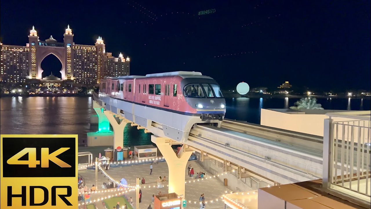 [4K 60fps HDR]Dubai,Palm Jumeirah Monorail-Trains at The Pointe newest station-Shot on iPhone 13 Pro