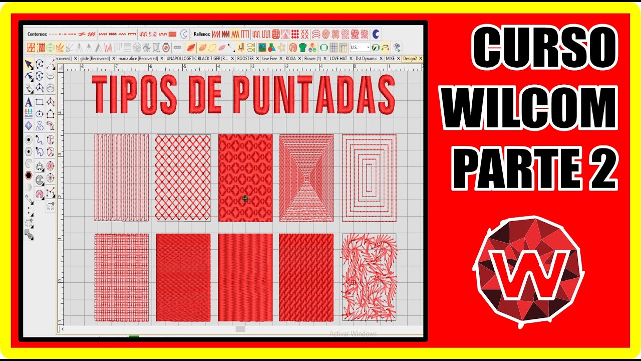 CURSO WILCOM PARTE 2 - TIPOS DE PUNTADAS Y FUNCIONALIDAD - TYPE OF STICHES