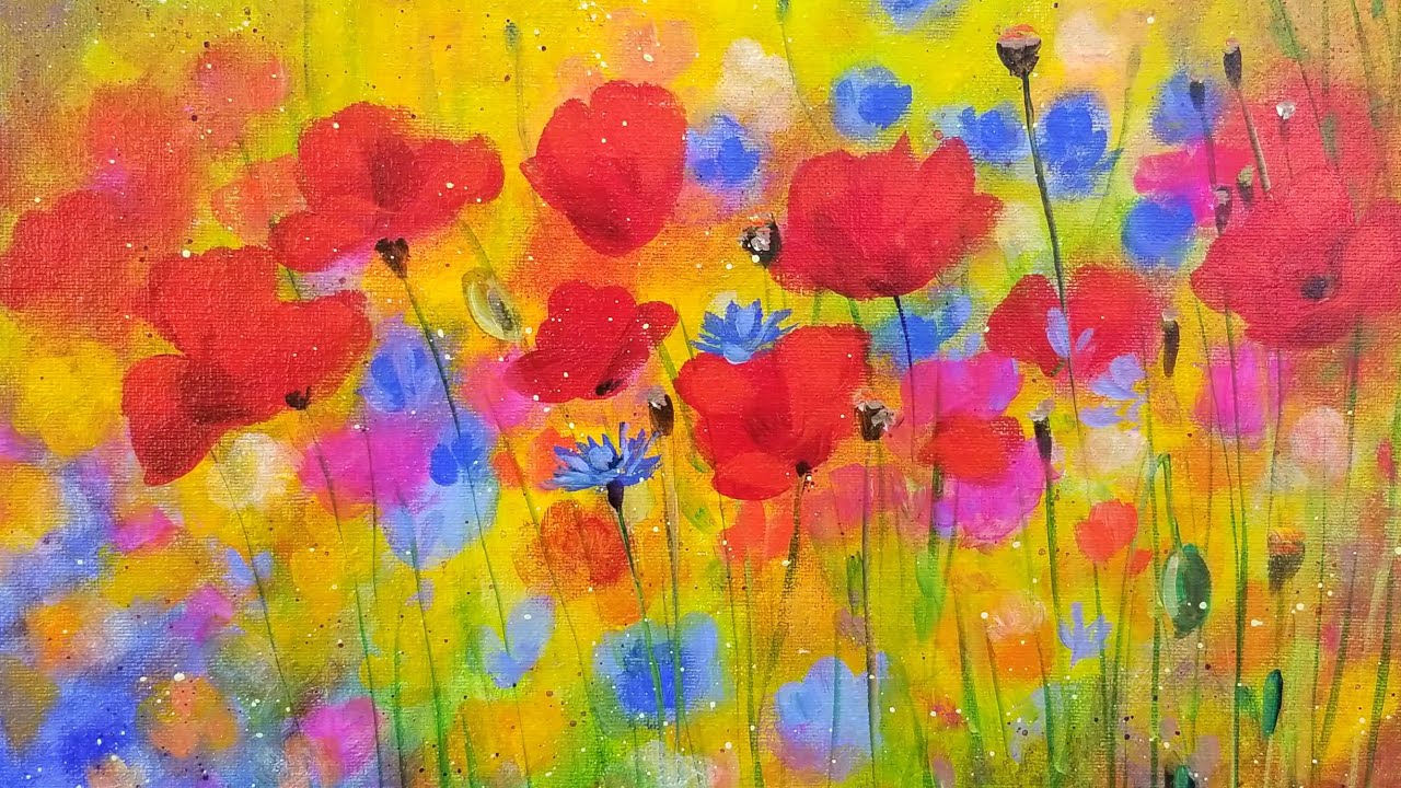 Easy Bright Floral Poppies Acrylic Painting Tutorial LIVE Step by Step