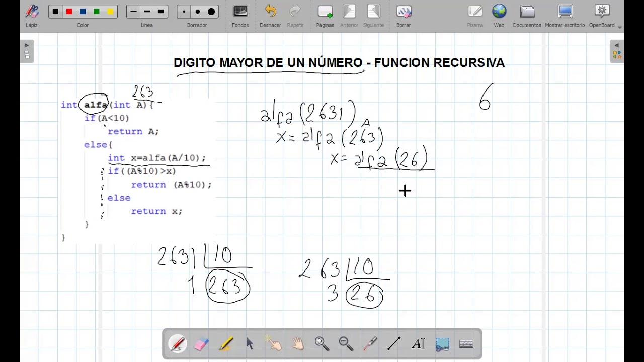 Digito mayor de un numero - funcion recursiva