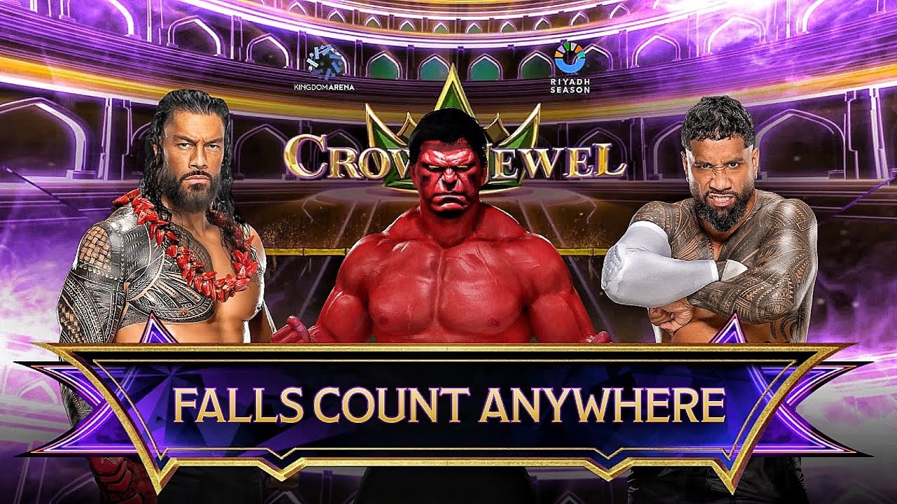 Roman Reigns Vs Red Hulk Vs Jey Uso - Extreme Rules Match At WWE Crown Jewel