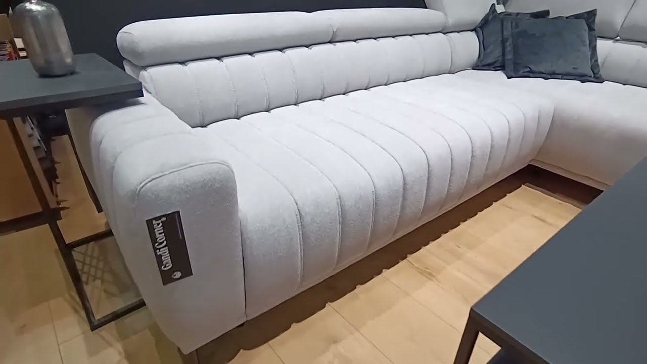 Narożnik GANDI Włoska Funkcja Spania Rapid Materac Wysokie Nóżki Regulowane Zagłówki Kornelo Meble