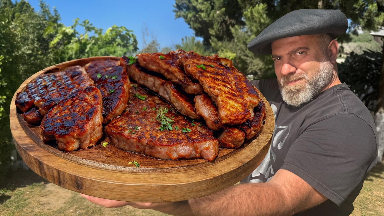 Juiciest Steak on Open Fire Grill – Village Cooking Secret🔥