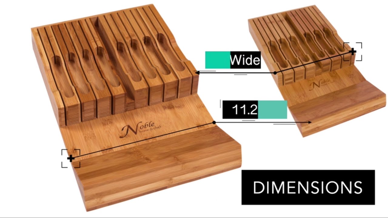 In-Drawer Bamboo Knife Block Holds 16 Knives Without Pointing Up PLUS a Slot for your Knife