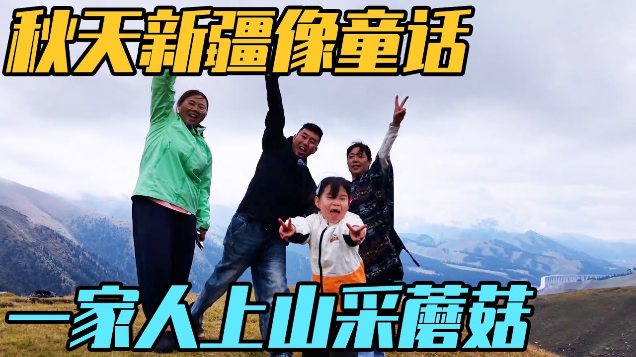 秋天的新疆像童话，一家四口上山采蘑菇，雨天房车里看电影【家和远方的旅行】