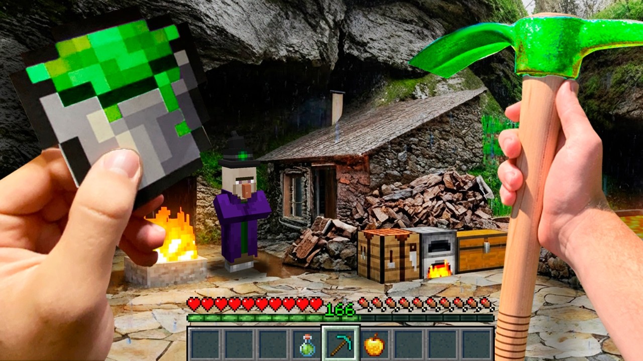 Minecraft in Real Life POV MOVIE EMERALD BASE in Realistic Minecraft 創世神第一人稱真人版