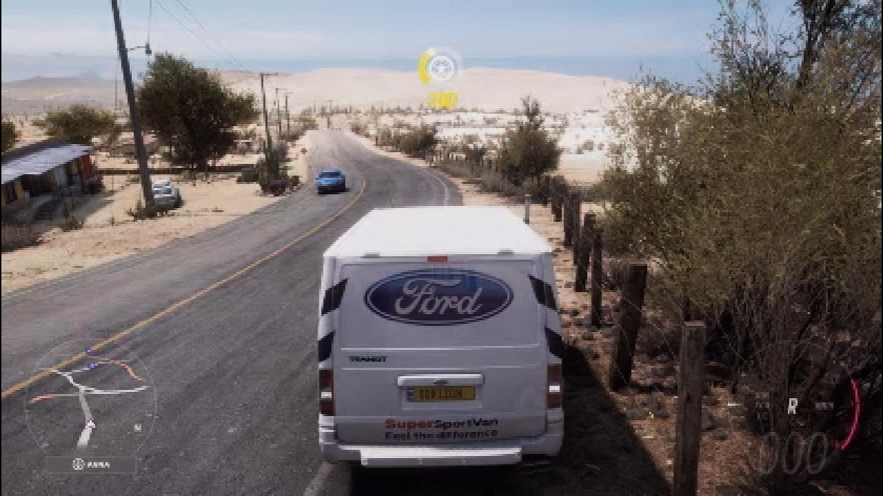 Ich fahre mit meinem Ford Auto.ein Berg runter
