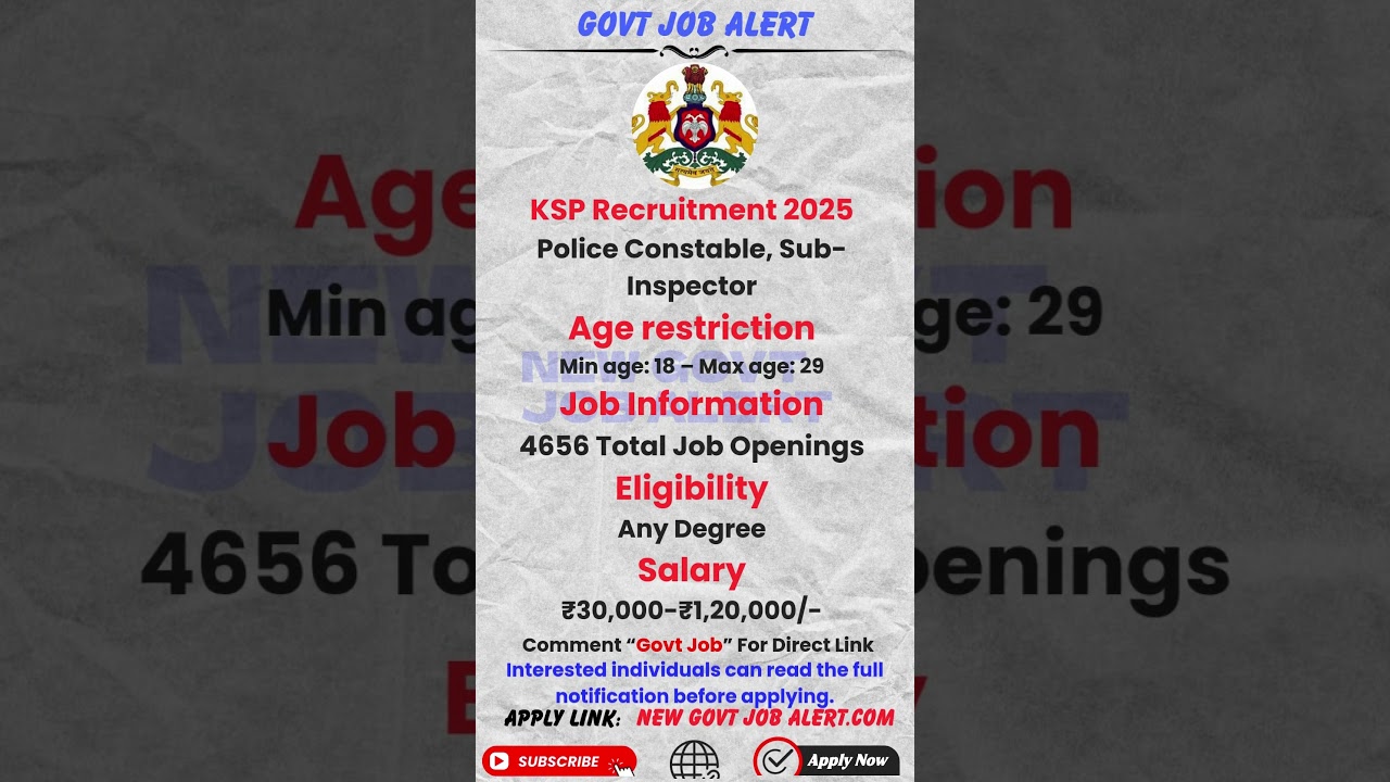 KSP Recruitment 2025 &ndash; Apply Online for 4656 Police Constable, Sub-Inspector Posts  #job #viral
