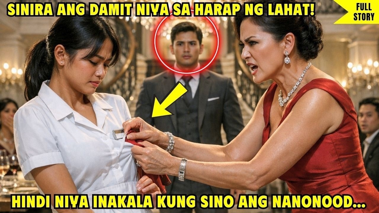Mayabang At Malupit Na Babae Sinira Ang Damit Ng Isang Waitress — Ngunit Ang Asawa Nitong Bilyonaryo