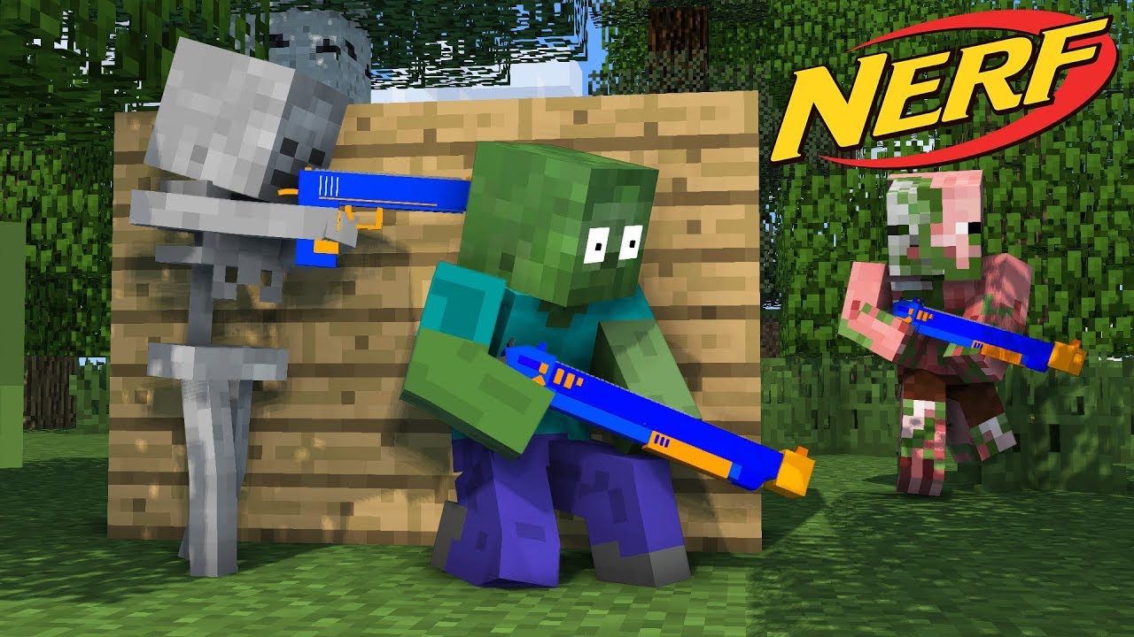 Monster School : NERF WAR CHALLENGE - Minecraft Animation