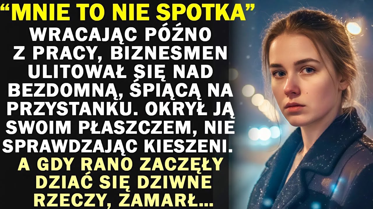Wracając nocą do domu, bogacz zobaczył biedną dziewczynę śpiącą na przystanku i pomógł