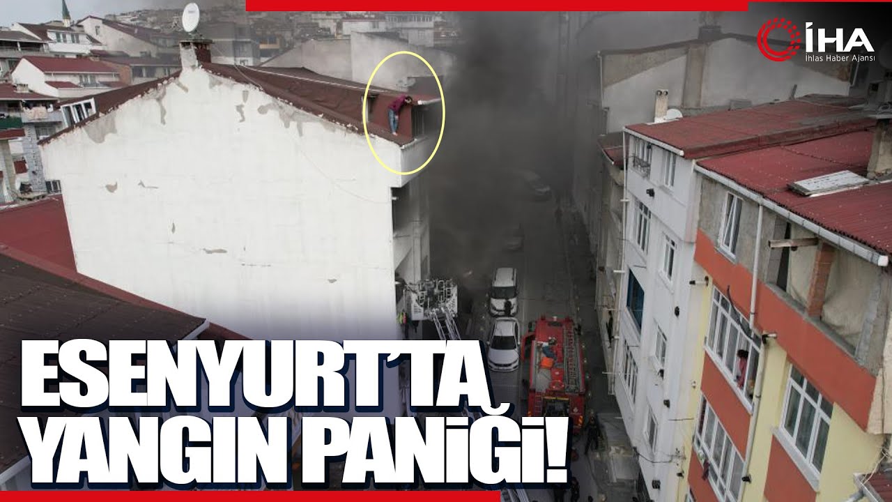 Esenyurt'ta Bir Vatandaş Yangından Kaçıp Çatı Katında Kurtarılmayı Bekledi