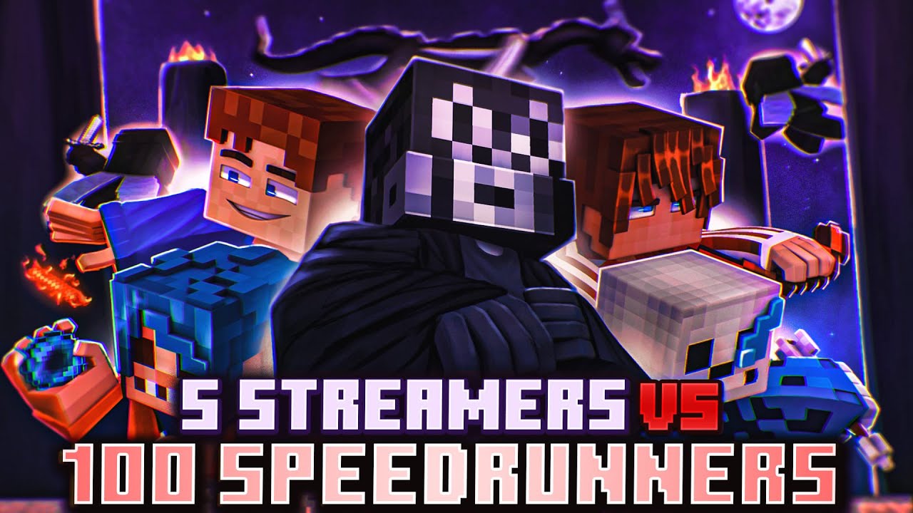 5 STREAMERS vs 100 SPEEDRUNNERS !! (Minecraft Manhunt)