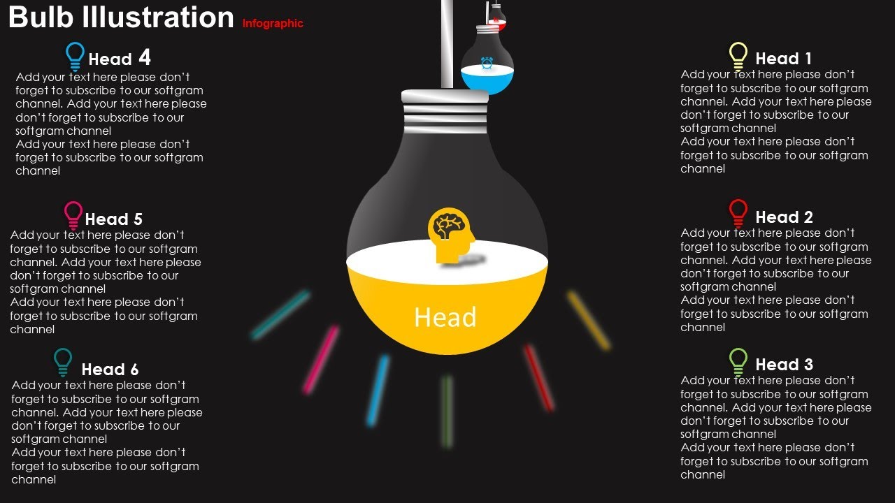 26.Create Animated Bulb Illustration Infographic by powerpoint تصميم مصباح كهربائى بوربوينت انيمشن
