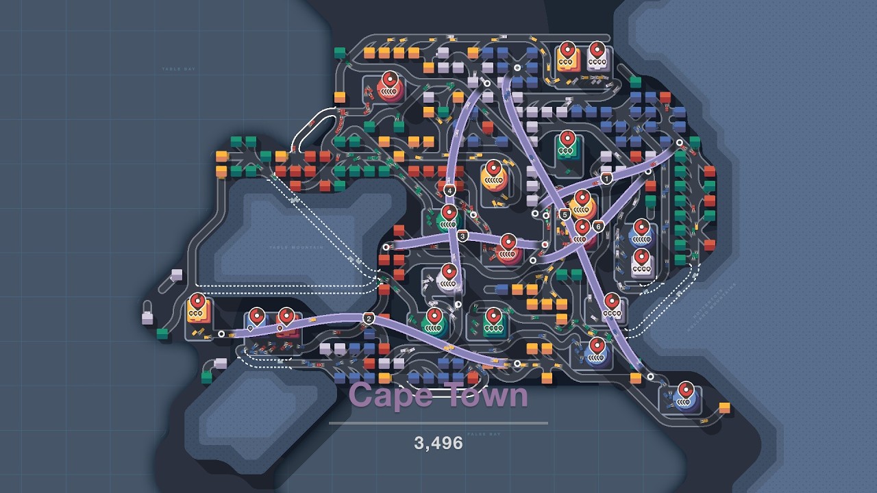 Cape Town highscore (3496) – Mini Motorways