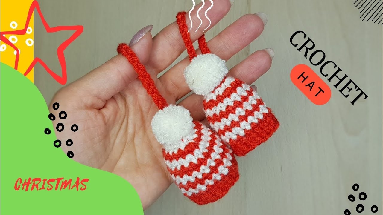 Christmas Ornaments 2024 - Crocheted Mini Beanie Hat Ornaments in Red and White || CROCHET with ME