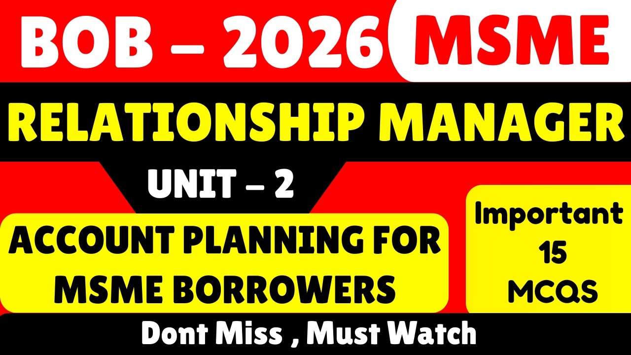 Account Planning for MSME Borrowers MCQS | BOB 2026 MSME Relationship Manager pdf Note | MSME PDF