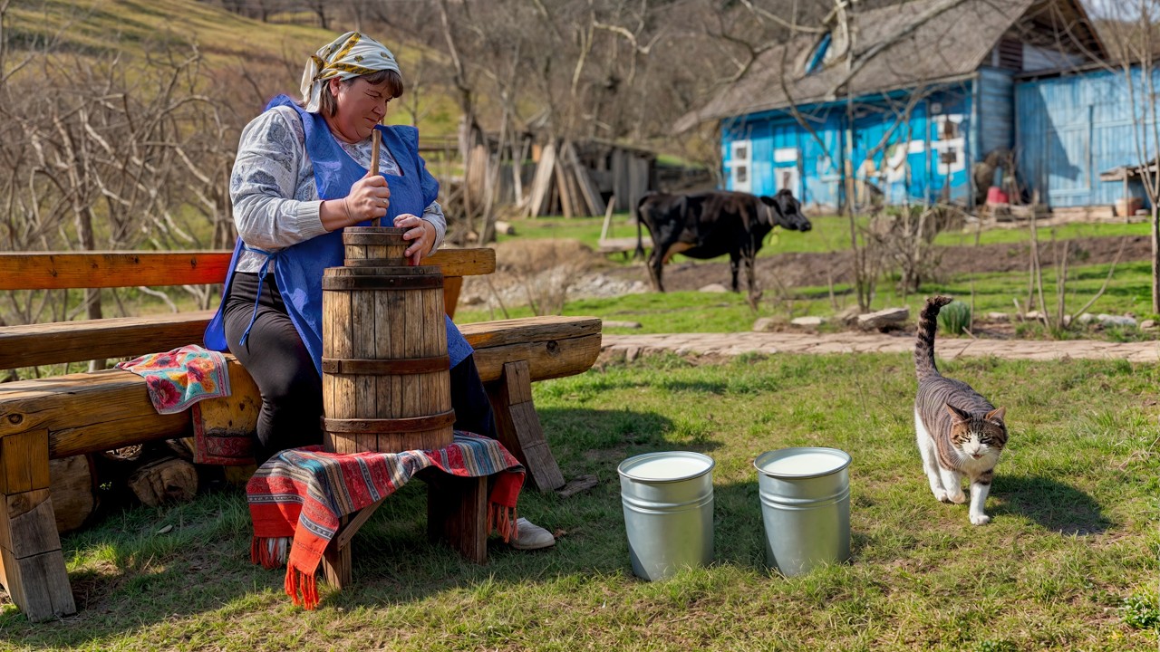 Old-Fashioned Village Cooking: Milking Cows, Butter Churning, and Baking